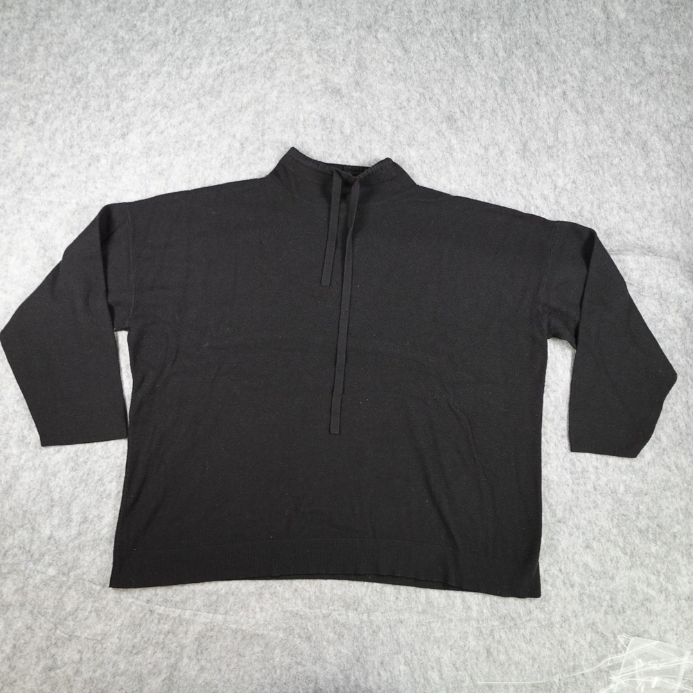 Ava Viv Sweatshirt Women 3X Black Mock Neck Drawstring Long Sleeve Pullover Knit